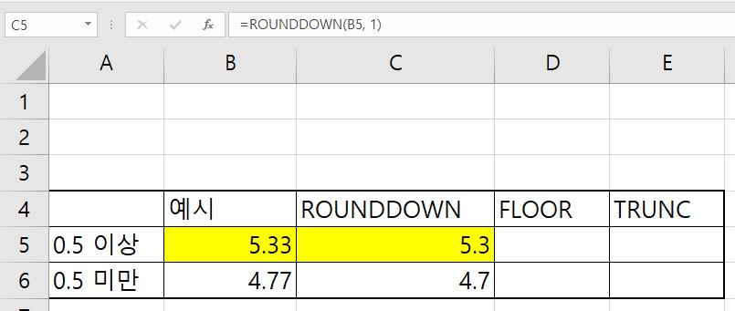 Excel 엑셀 소수점 버림 3가지 함수 ROUNDDOWN, FLOOR, TRUNC 사진
